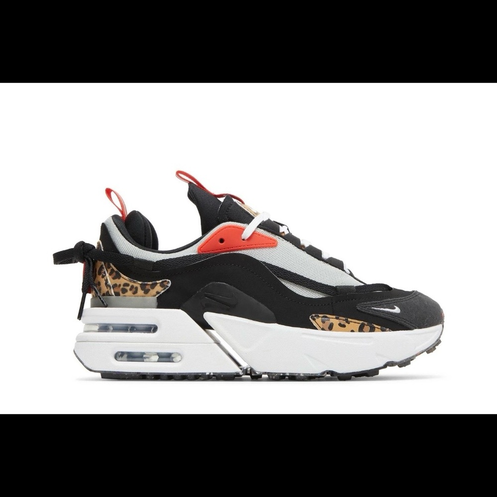 Nike Women’s Sneakers Black White with Red and Leopard Print Accents
